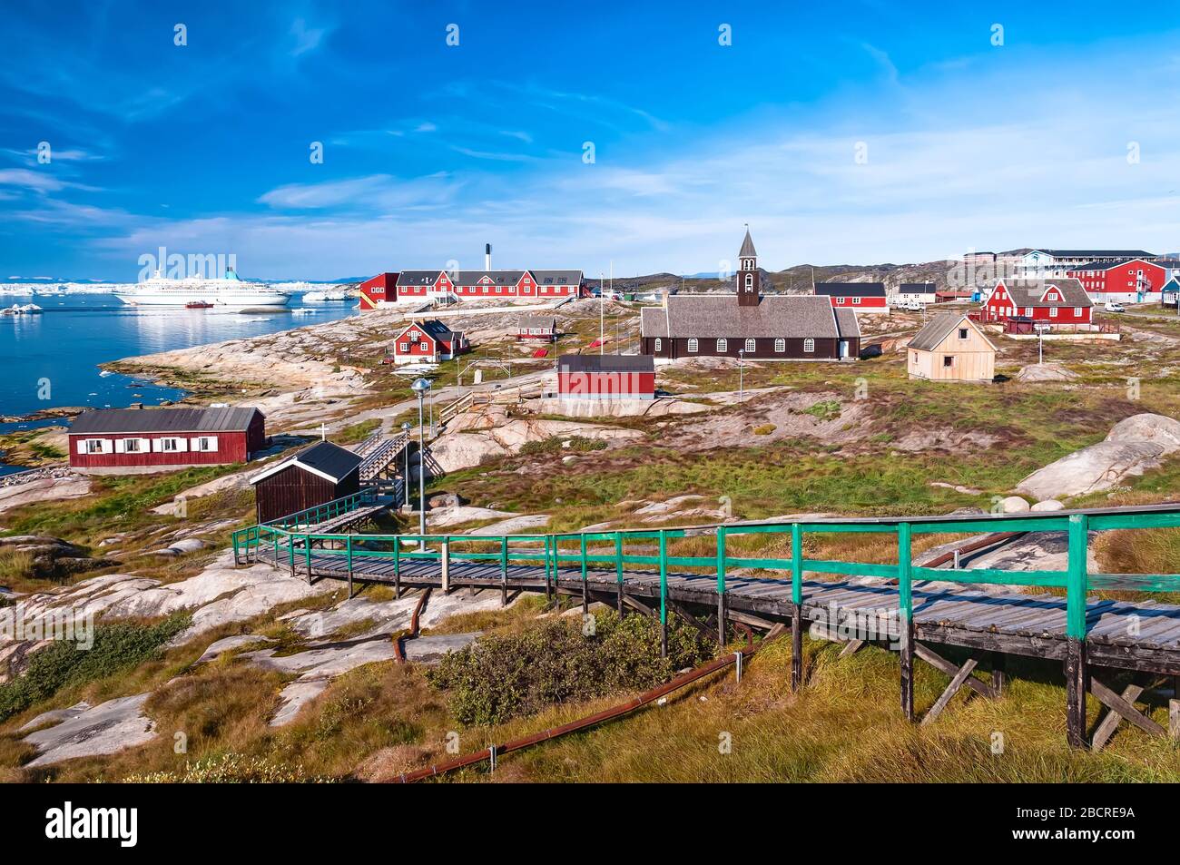 Die Stadt Ilulissat in Grönland. Liegt ca. 350 km nördlich des Polarkreises und ist die drittgrößte Stadt Grönlands Stockfoto