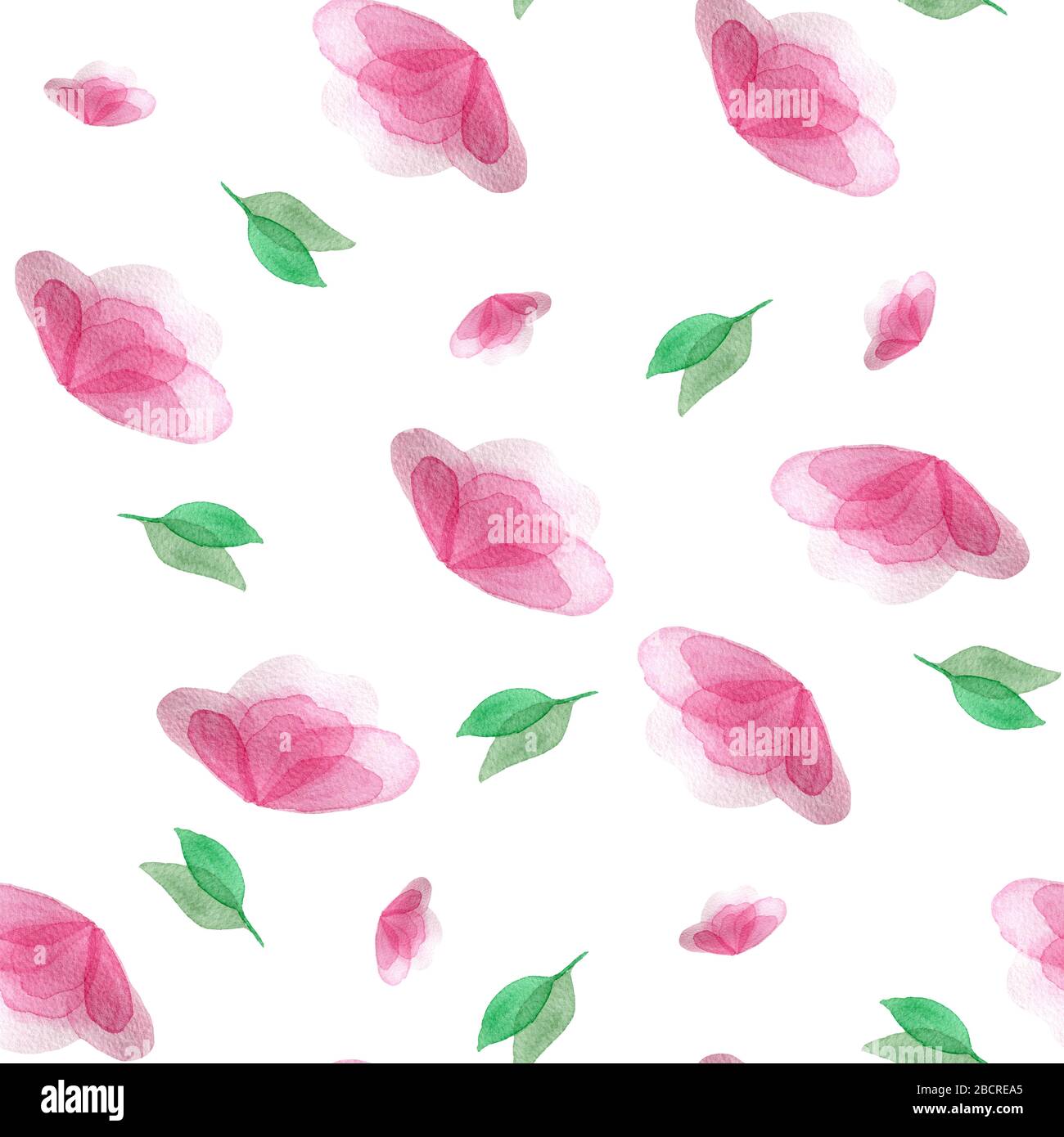 Nahtloser Blumenhintergrund mit rosafarbenen Blumen, ideal für Tapeten im Frühling und Sommer, Hintergründe, Einladungen, Verpackungsdesignprojekte, romantisch Stockfoto