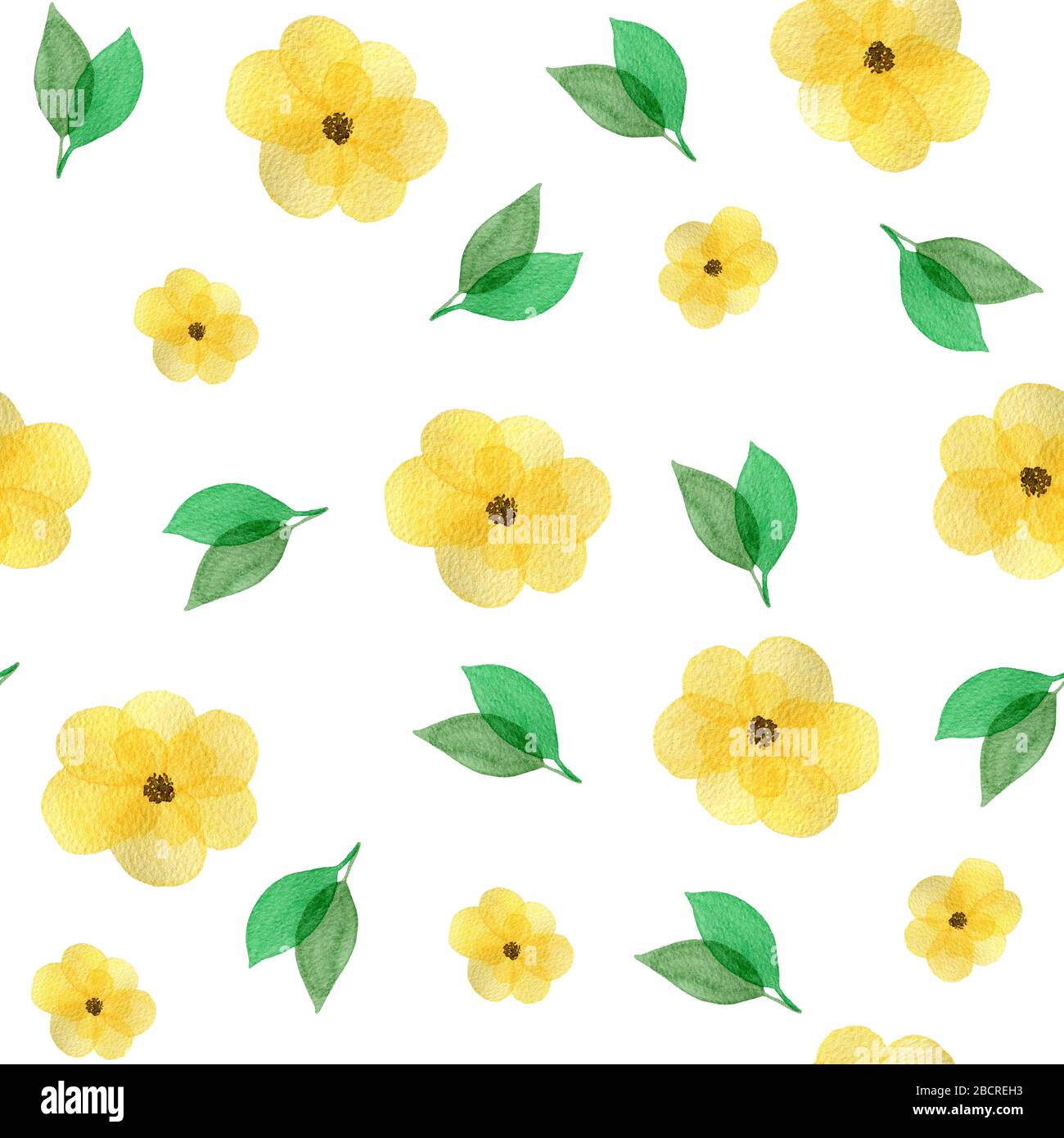 Frühling Hintergrund mit gelben Blumen nahtloses Muster, Aquarelldekoration für Frühling und Sommer Tapete, Hintergründe, Einladungen, Verpackung Stockfoto