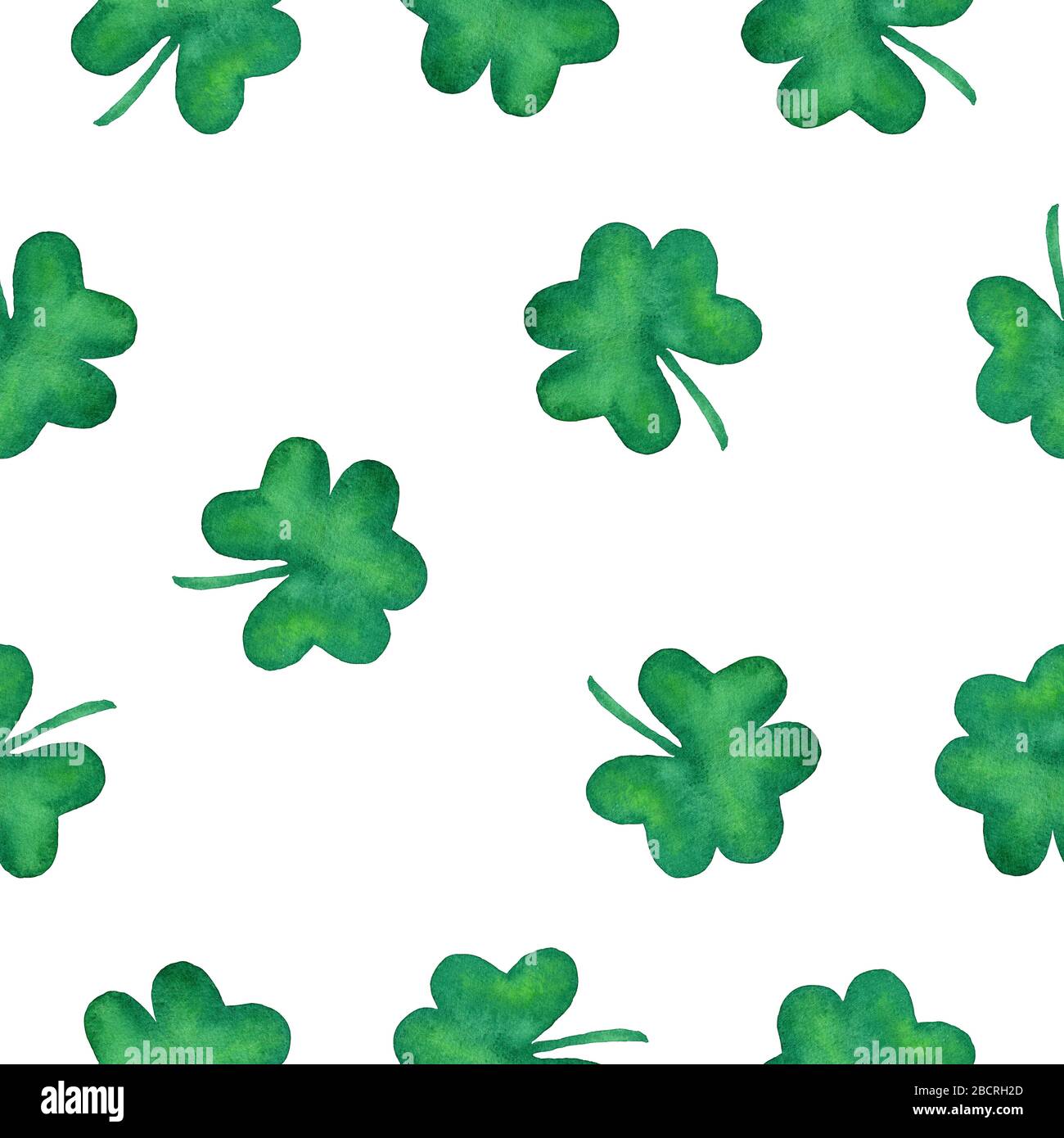 st patricks Tageshintergrund mit grünem Kleeblatt, nahtloses Wiederholungsmuster mit Aquarellshamrock für Hintergründe, Stoff oder Wrapping Projekte Stockfoto