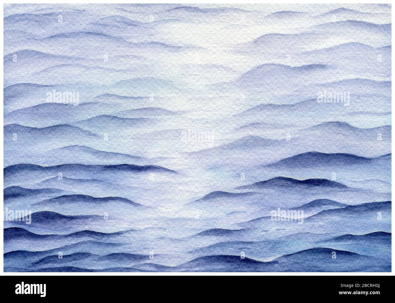 Abstrakter, heller und marineblauer Wasserhintergrund, Aquarelldesign für Ozeanwasser für Tourismusplakate oder Broschüren, Ozeanillustration mit Wellenmuster Stockfoto