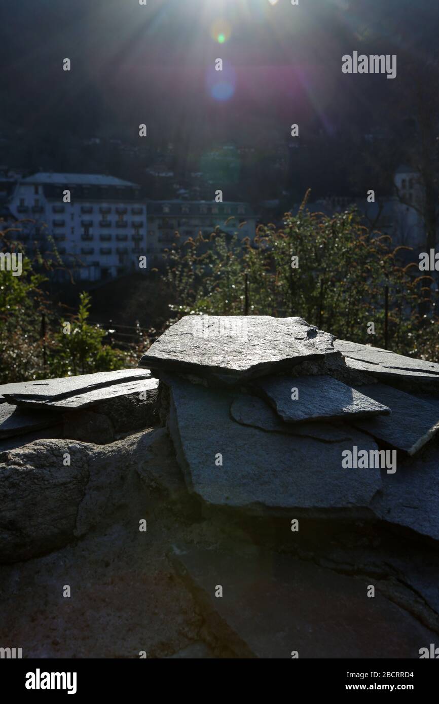 Ardoises. La Maison Forte du Châtelet. Saint-Gervais-les-Bains. Haute-Savoie. Frankreich. Stockfoto