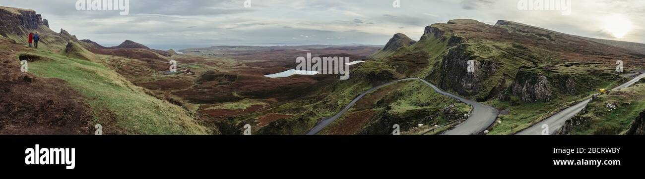 Ein Panoramablick auf das Quiraing auf der Isle of Skye, Schottland UK Stockfoto