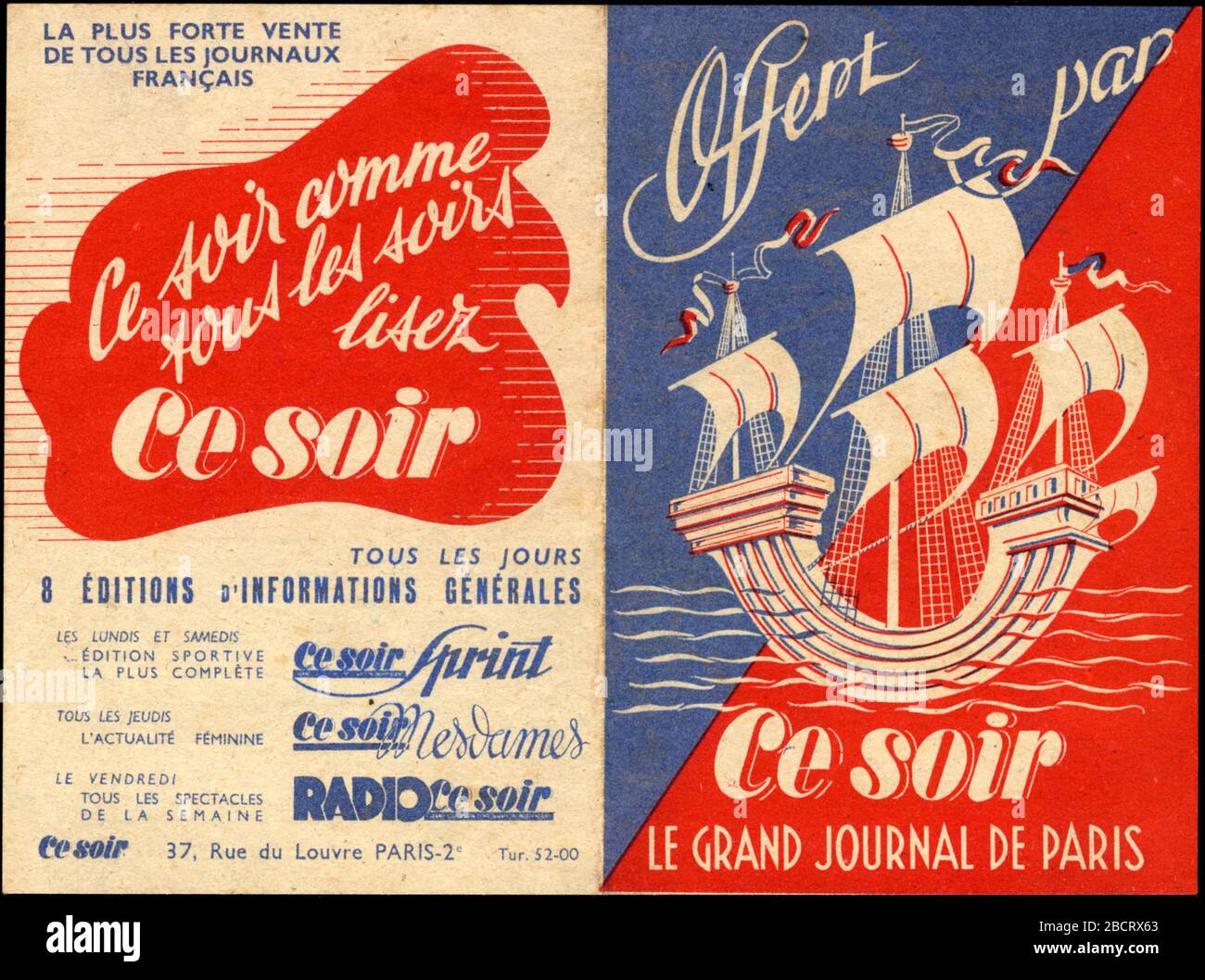 Publicité ancienne CE soir, Le Grand Journal de Paris. 1940 Stockfoto