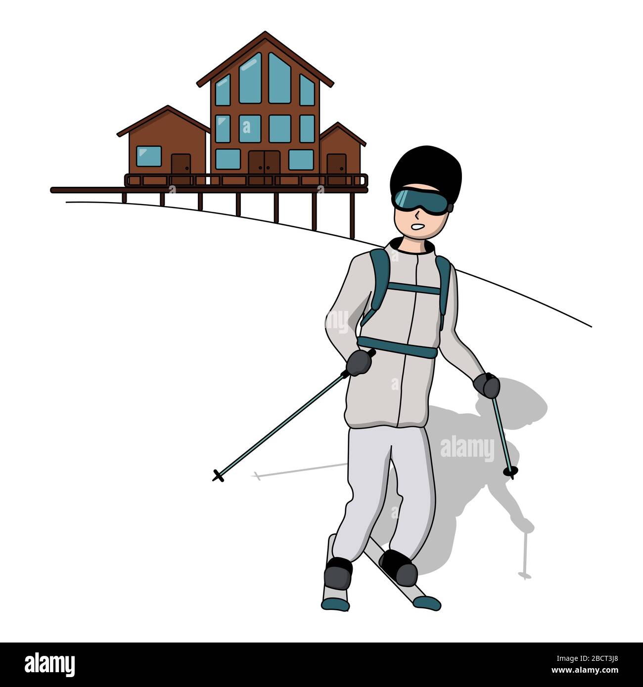 Skifahren in den Bergen. Skigebiet. Weißer Hintergrund isolierte Stock-Vektor-Illustration Stock Vektor