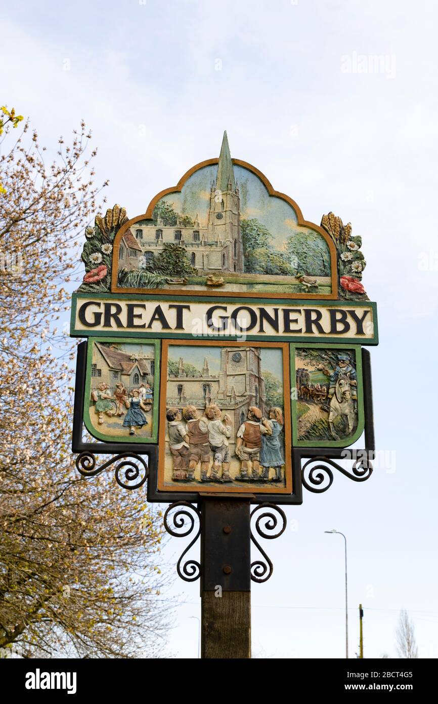 Great Gonerby Village Schild Post, Grantham, Lincoln, England Stockfoto