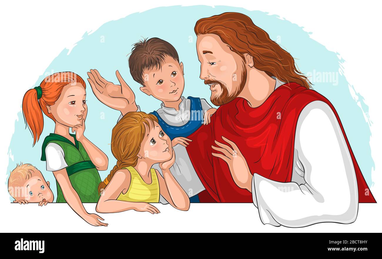 Jesus Christus spricht mit Kindern Stockfoto