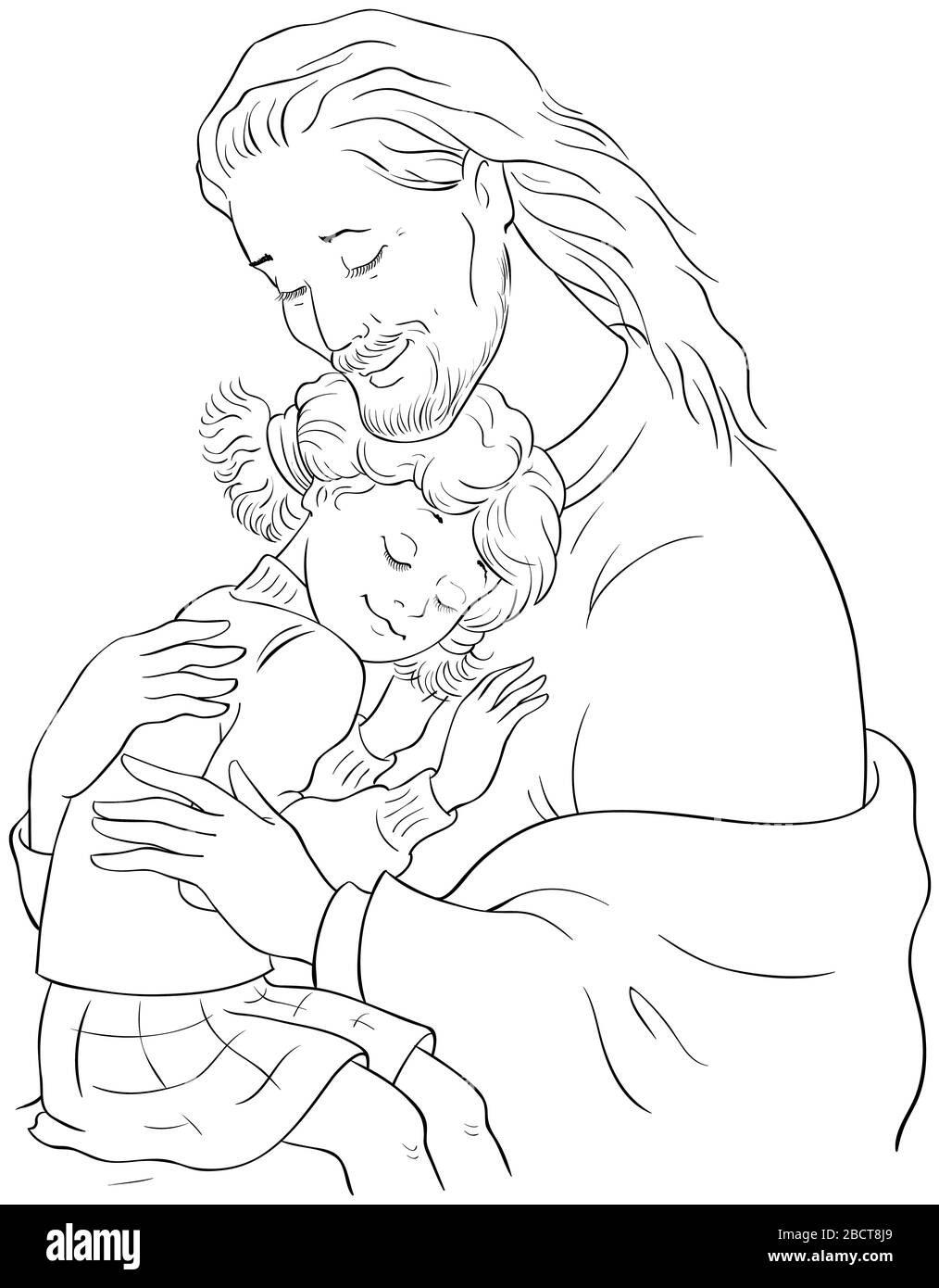 Die Umarmung Gottes. Jesus umarmende Mädchen Stockfoto