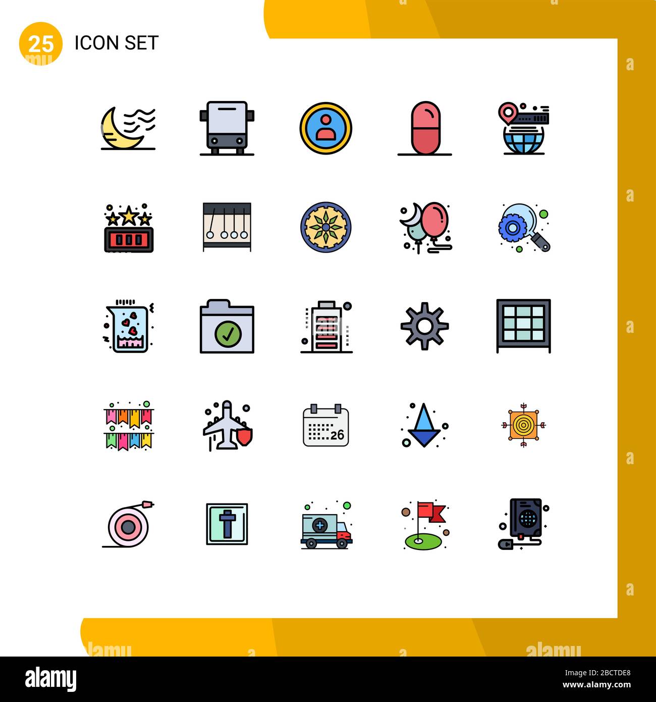 25 kreative Symbole Moderne Zeichen und Symbole für Karten, Sport, Transport, Gesundheit, nutzerbearbeitbare Vektordesignelemente Stock Vektor