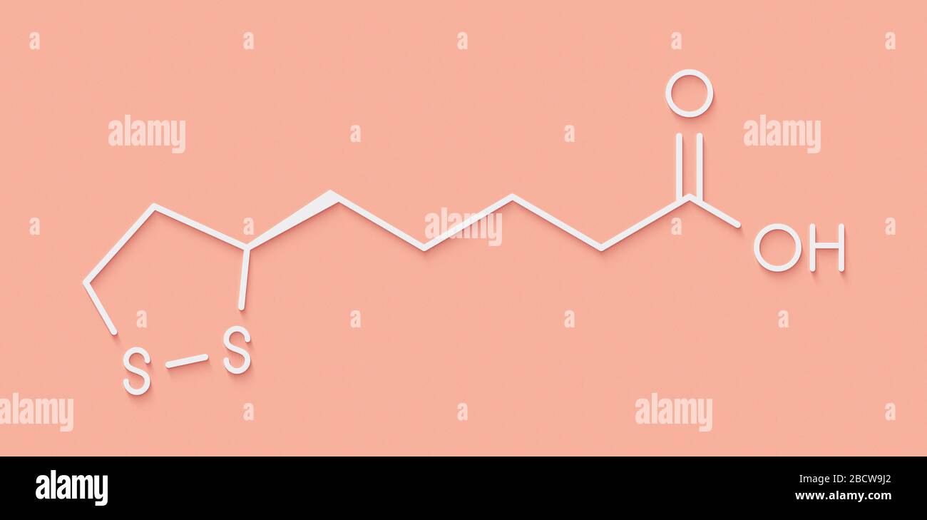 Liponsäure Enzym-kofaktor Molekül. In vielen Nahrungsergänzungsmittel vorhanden. Geglaubt zu haben Anti-oxidant, Anti-Aging und Gewicht - Verlust folgen. Skel Stockfoto
