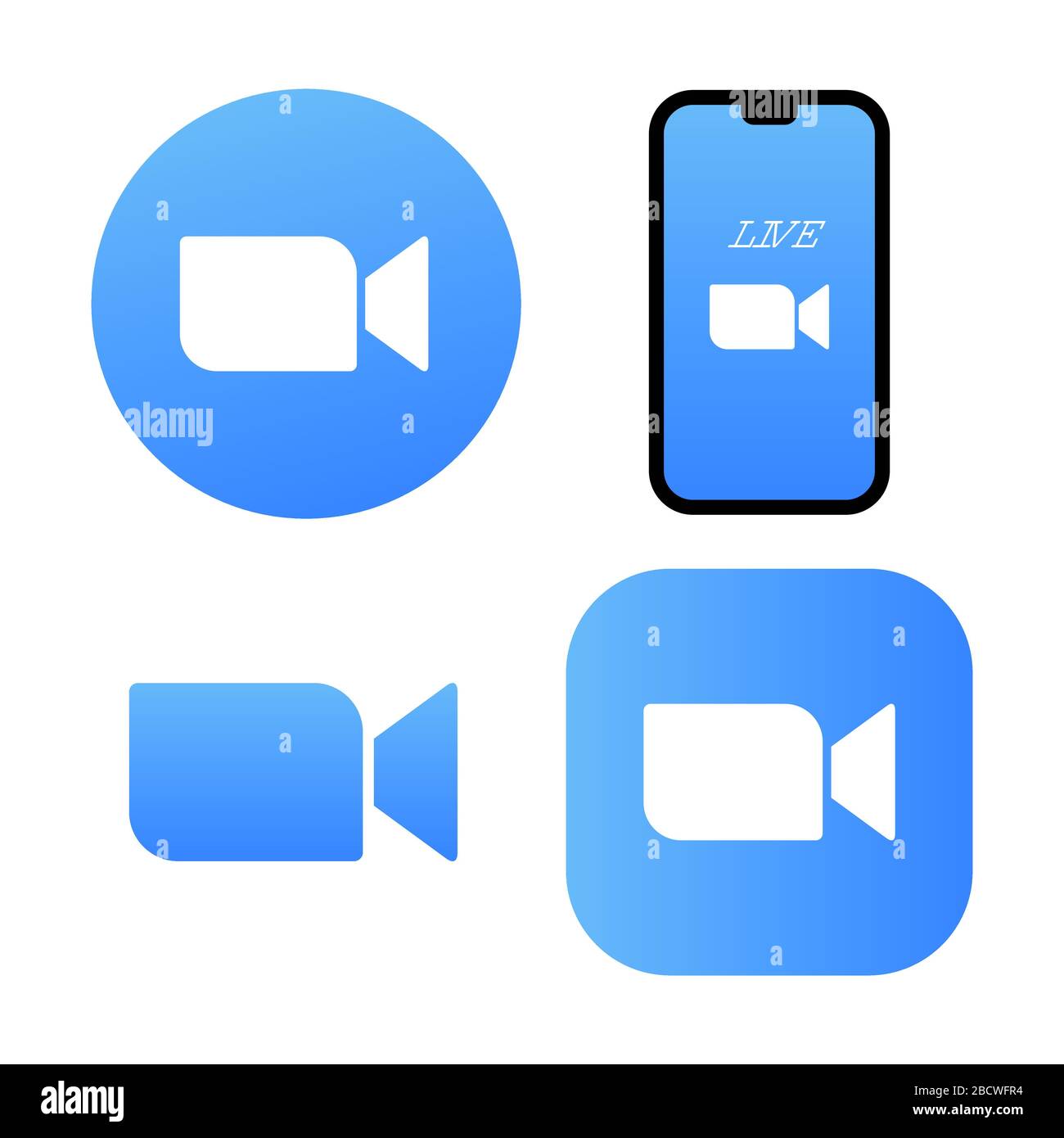 Blaues Kamerasymbol - Live-Media-Streaming-Anwendung für das Telefon, Konferenz-Videoanrufe mit mehreren Personen gleichzeitig Vektor-Symbol-Logo Stock Vektor