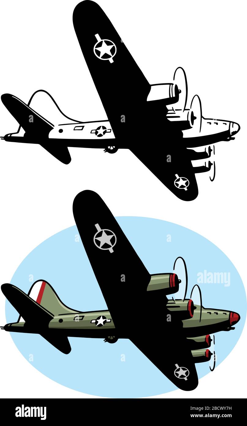 Eine Zeichnung eines amerikanischen B-17-Bomberflugzeugs aus der 2. Weltkriegs. Stock Vektor