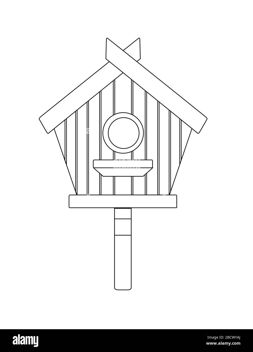 Nistkasten im Umriss auf Holzpfosten Holzbirdhouse flache Vektorgrafiken auf weißem Hintergrund Stock Vektor