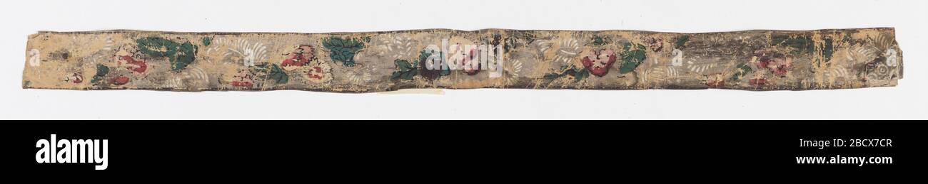 Rahmen. Forschung in ProgressSalle wiederholende Blumensthaufen in horizontaler Wiederholung. Oben und unten befinden sich zwei schmale schwarze Linien. Es besteht die Möglichkeit, dass diese Tapete aus dem Jeremiah Lee Mansion, Marblehead, Massachusetts, stammte. Rahmen Stockfoto