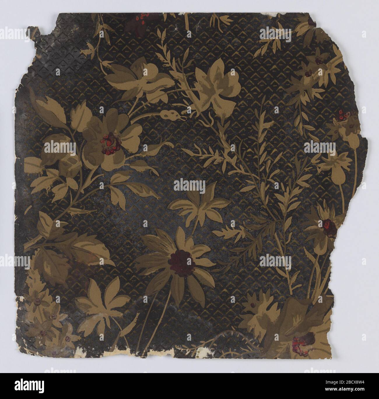 Seitenwandprobe. Forschung in progressFragmentary Tapeten aus Musterbüchern, einschließlich ästhetischer und anglojapanesker Designs.72 Seiten mit Proben. Seitenwandprobe Stockfoto