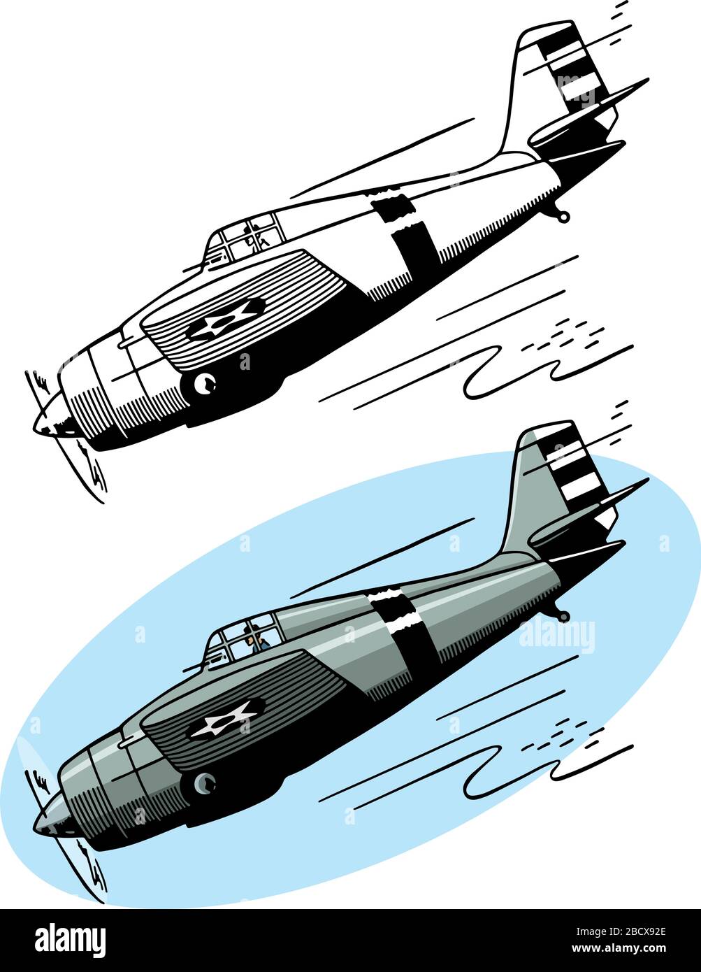 Eine Zeichnung eines amerikanischen Kampfflugzeugs F4F Wildcat aus der Zeit des zweiten Weltkriegs. Stock Vektor