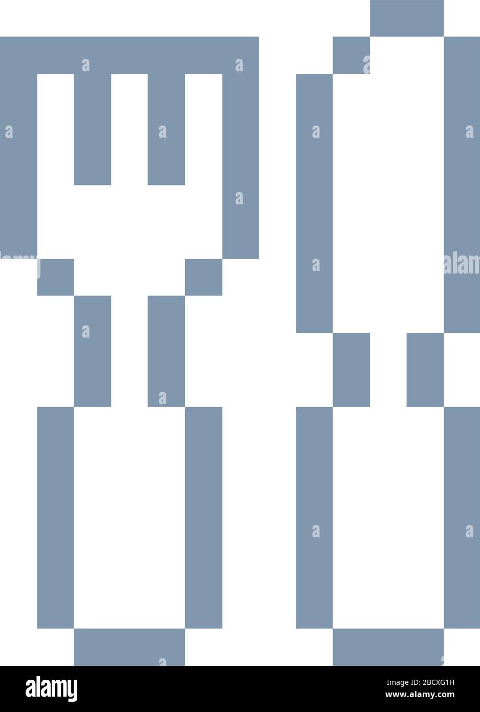 Messer, Gabel, Besteck Pixel 8-Bit Video Game Art Symbol Stock Vektor