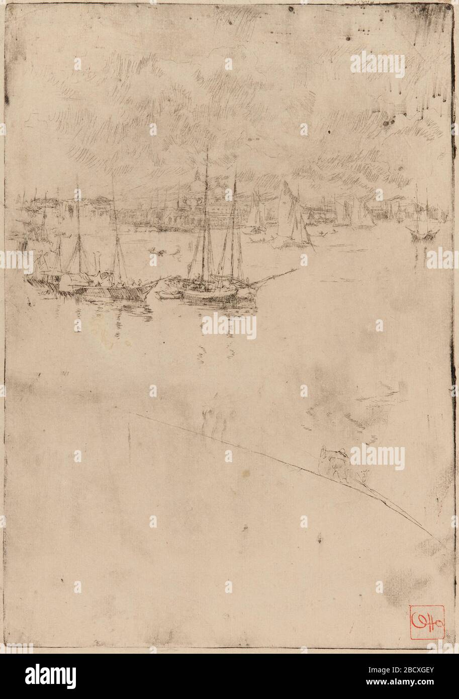 (Künstler) James McNeill Whistler; Vereinigte Staaten; 1879-1880; Radierung auf Papier; H x B: 26,4 x 18,5 cm (10 3/8 x 7 5/16 in); Geschenk von Charles lang Freer The Steamboat Venice Stockfoto
