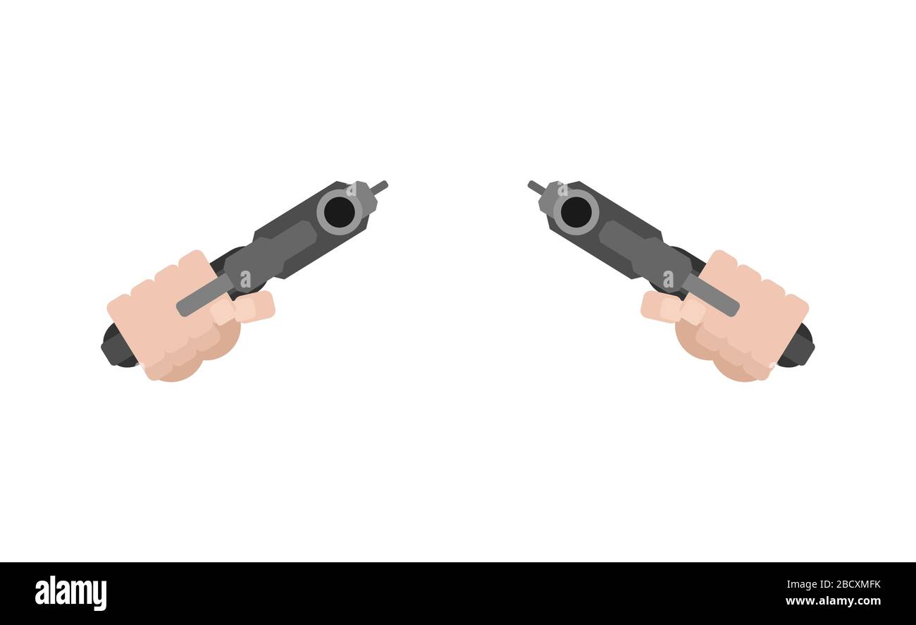 Zwei Pistolen und eine Handfeuerwaffe in der Faust isoliert. Vektorgrafiken Stock Vektor