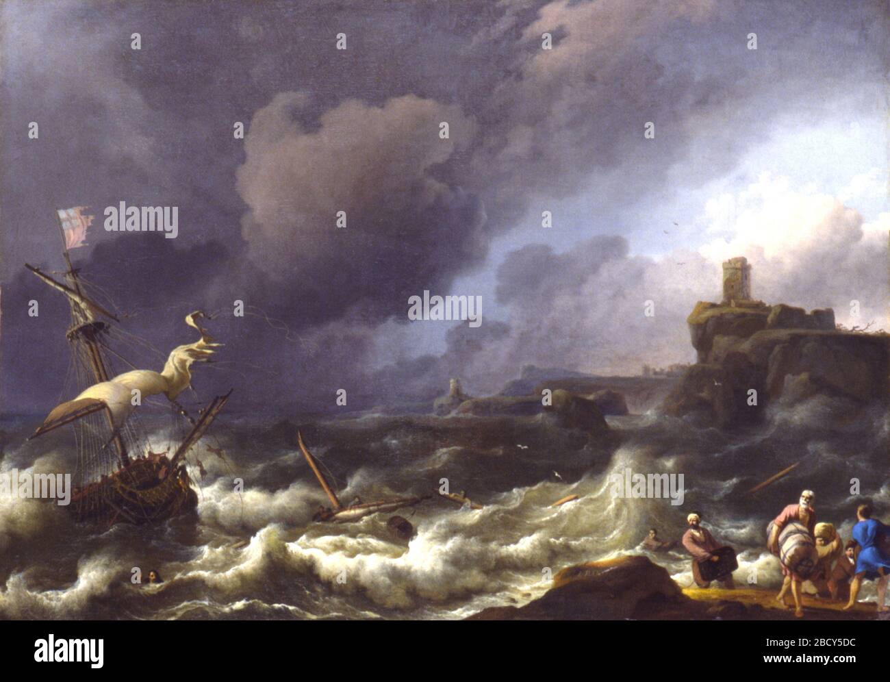 Der Sturm. Ein reicher, aber riskanter Handel auf hoher See brachte im siebzehnten Jahrhundert ein goldenes Zeitalter nach Holland. Dieses Gemälde zeigt die Gefahren, die holländische Schiffe erwarteten, die bis nach Südostasien vordeigten. Stockfoto