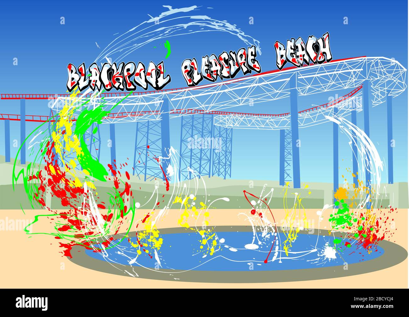blackpool Pleasure Beach zeigt mehrfarbigen Vektorhintergrund Stock Vektor