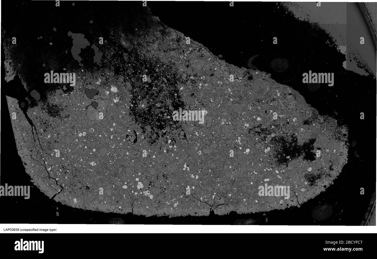 SEM Bakkscatter-Mosaik des antarktischen Meteoriten RUNDE 03639. RUNDE 03639 Stockfoto