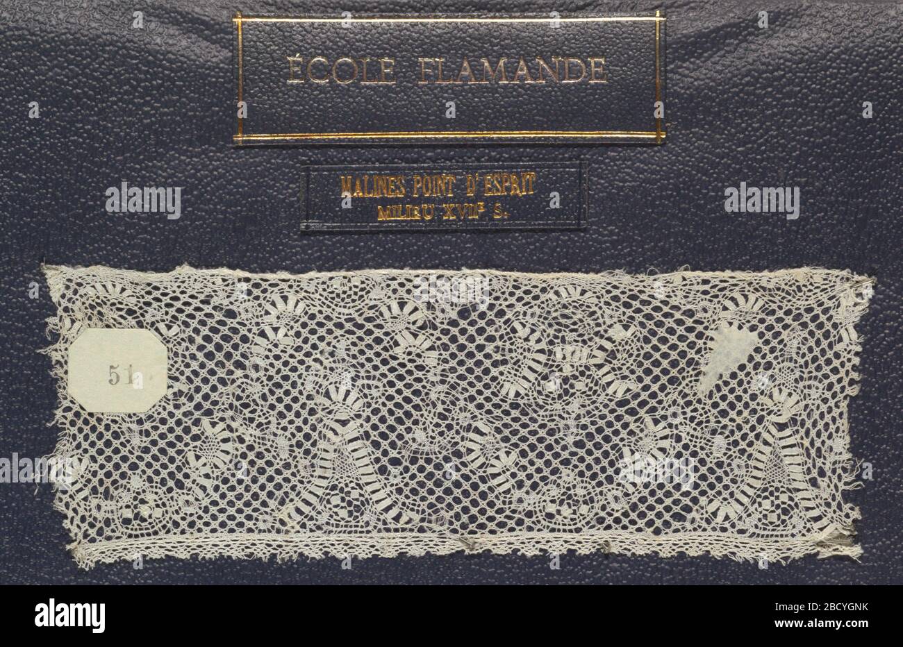 Rahmen. Forschung in ProgressBobbin Spitzenprobe, Jakobsmuschel und Dreieckswiederholung; Malineinfassung aus dem frühen 18. Jahrhundert Stockfoto