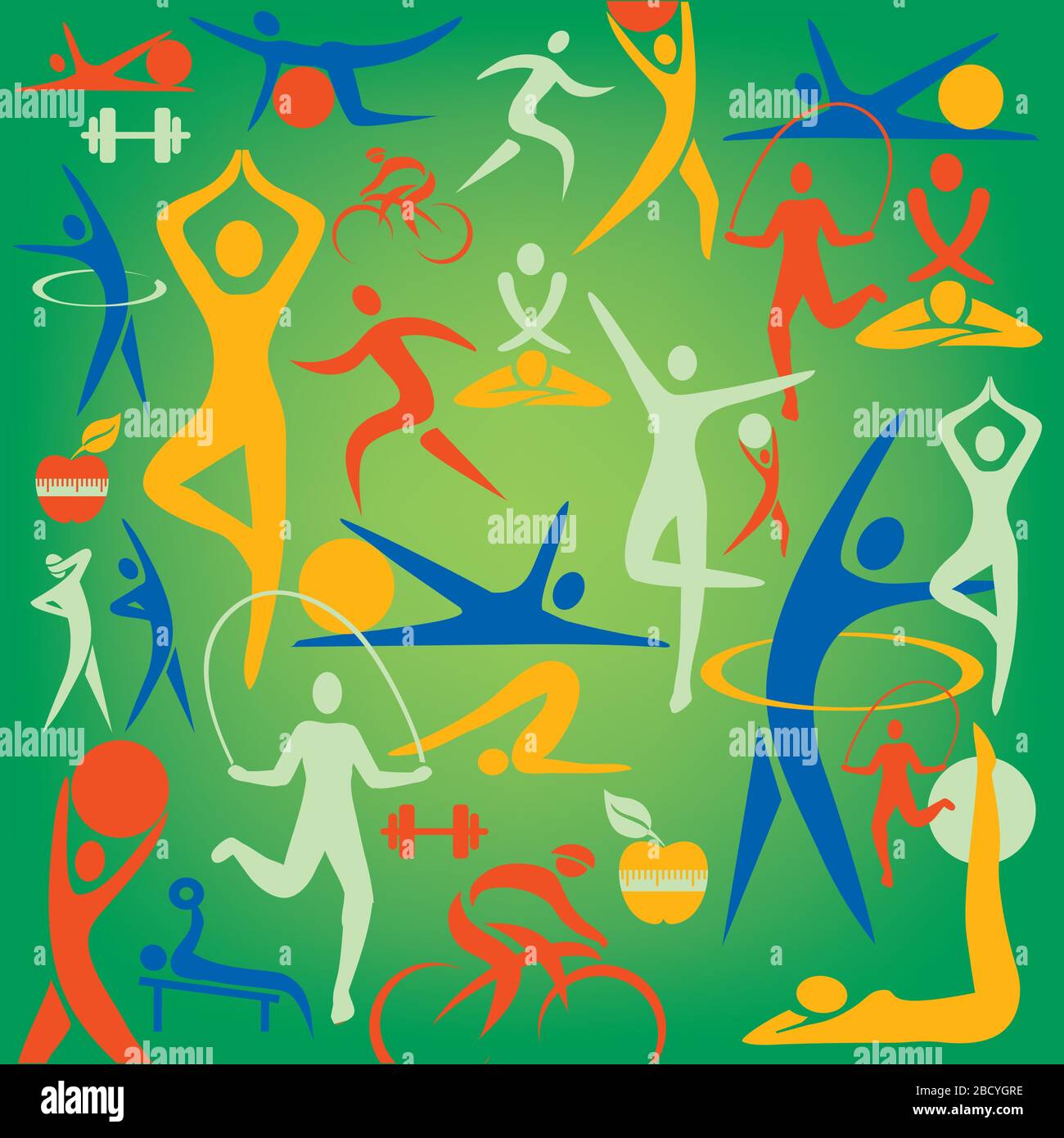 Fitness und Sport Symbole dekorativen Hintergrund. Bunte Illustration mit Sport und gesunden Lebensstil Symbole.Vektor verfügbar. Stock Vektor