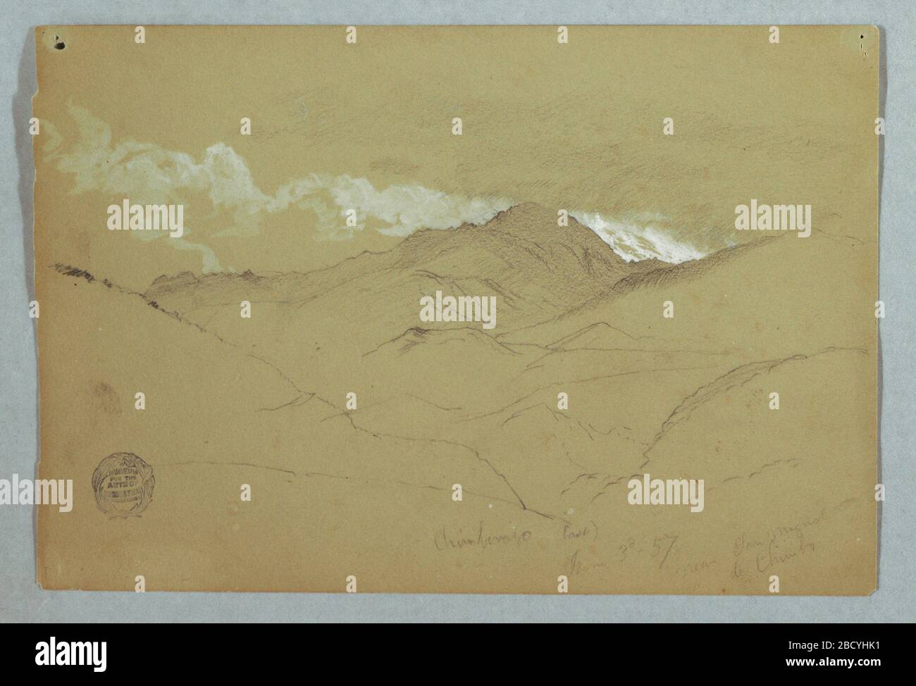 Blick vom Osten des Mount Chimborazo Ecuador. Forschung in ProgressHorizontal Studie des Mount Chimborazo aus dem Osten über Grate und Gipfel mit Wolken gezeigt. Blick vom Osten des Mount Chimborazo Ecuador Stockfoto