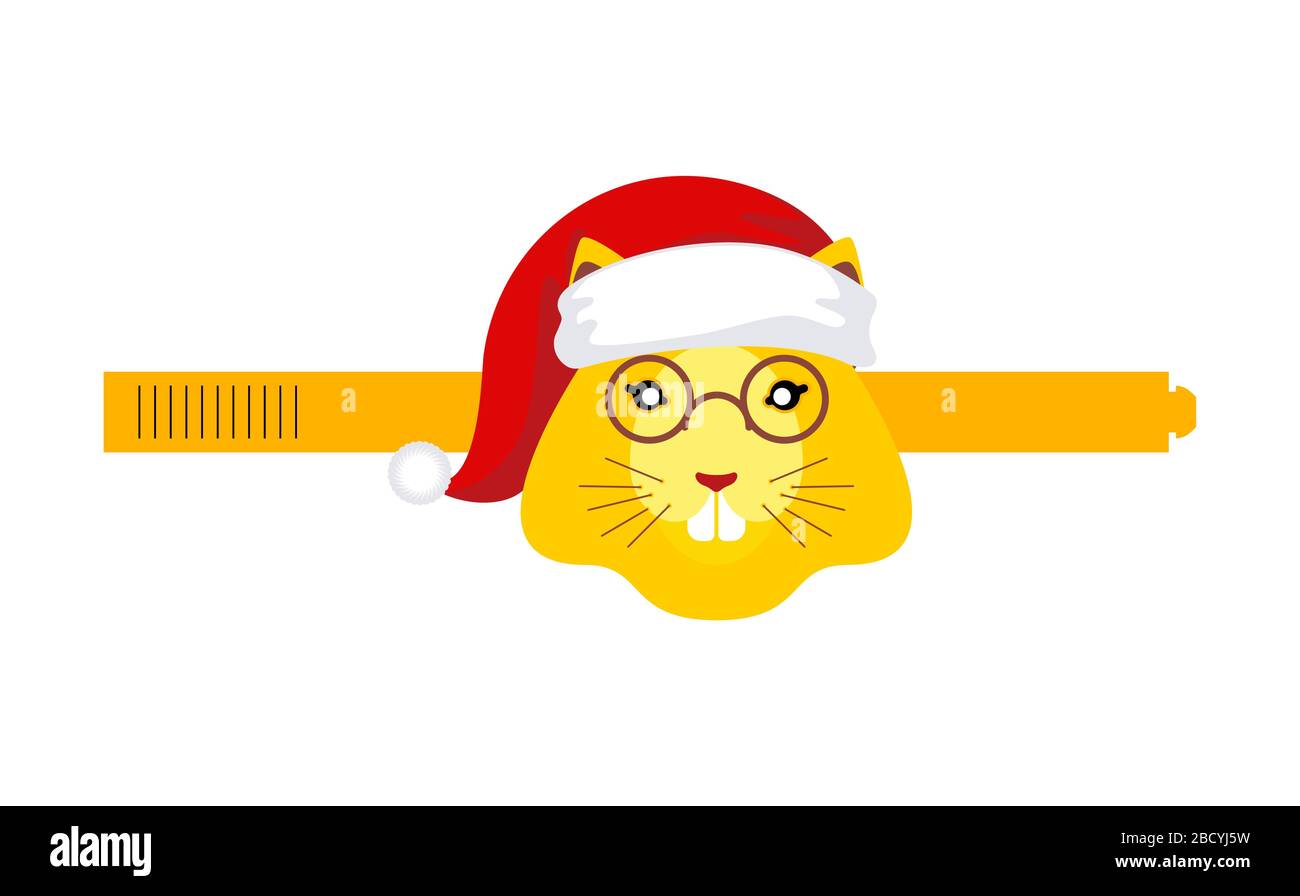 Ratte in Santa hat Papiermaskenvorlage. Karnevalsmaskenurlaub. Neujahr-Maskerade. Weihnachten kleine Gnome. Xmas-Vektorgrafiken Stock Vektor