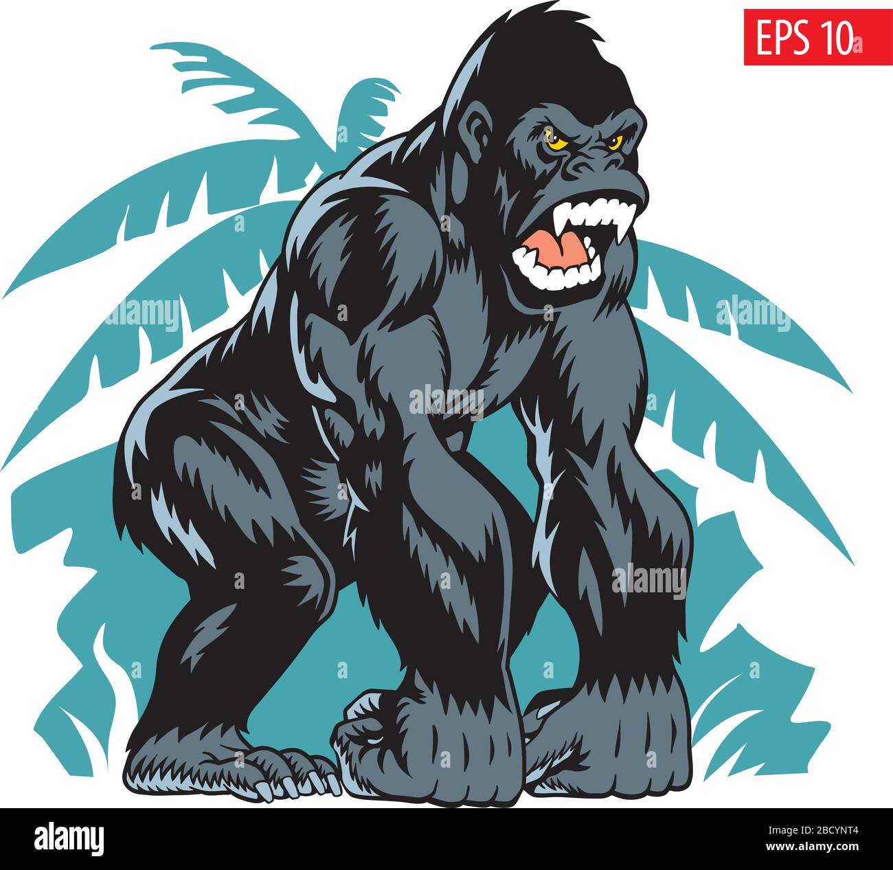 Gorilla auf Dschungelhintergrund, Comic-Vektor-Illustration. Stock Vektor