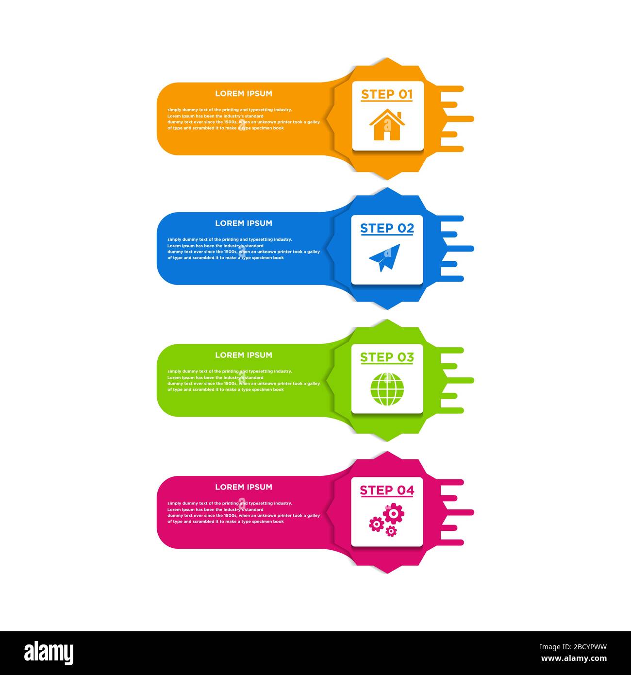 Infografiken für Unternehmen. Zeitleiste mit 4 Schritten, Beschriftungen. Infografisches Vektorelement. Stock Vektor