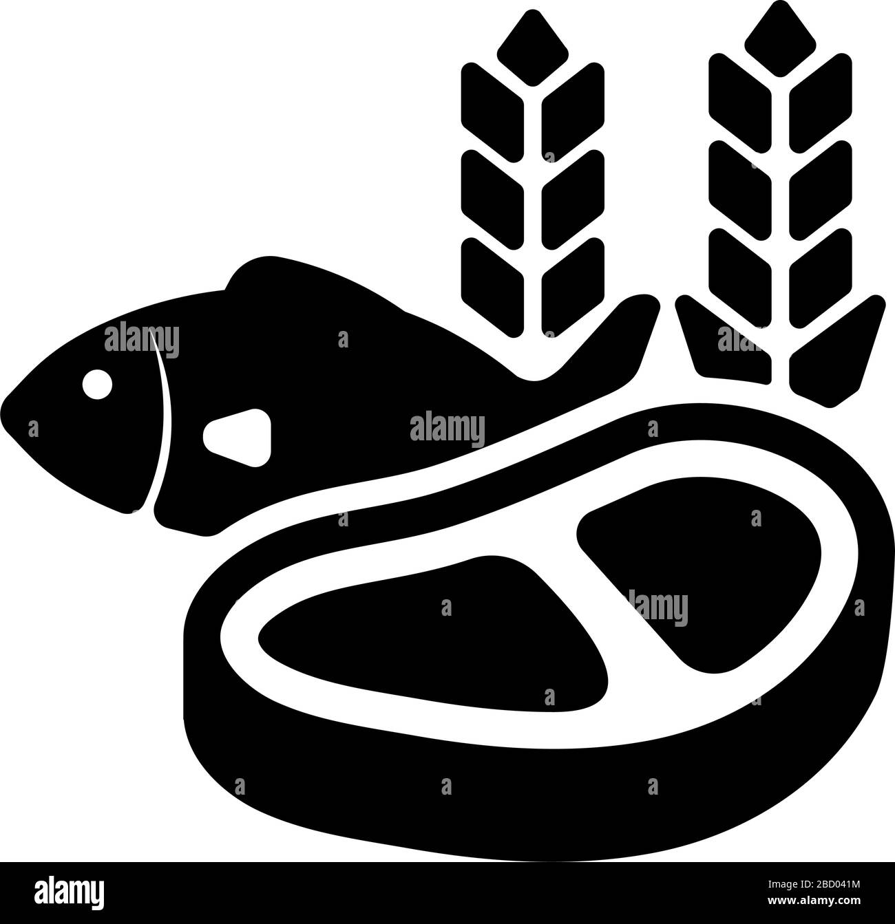 Lebensmittel, verschiedene Lebensmittel (Fleisch, Fisch, Getreide) Symbol Stock Vektor