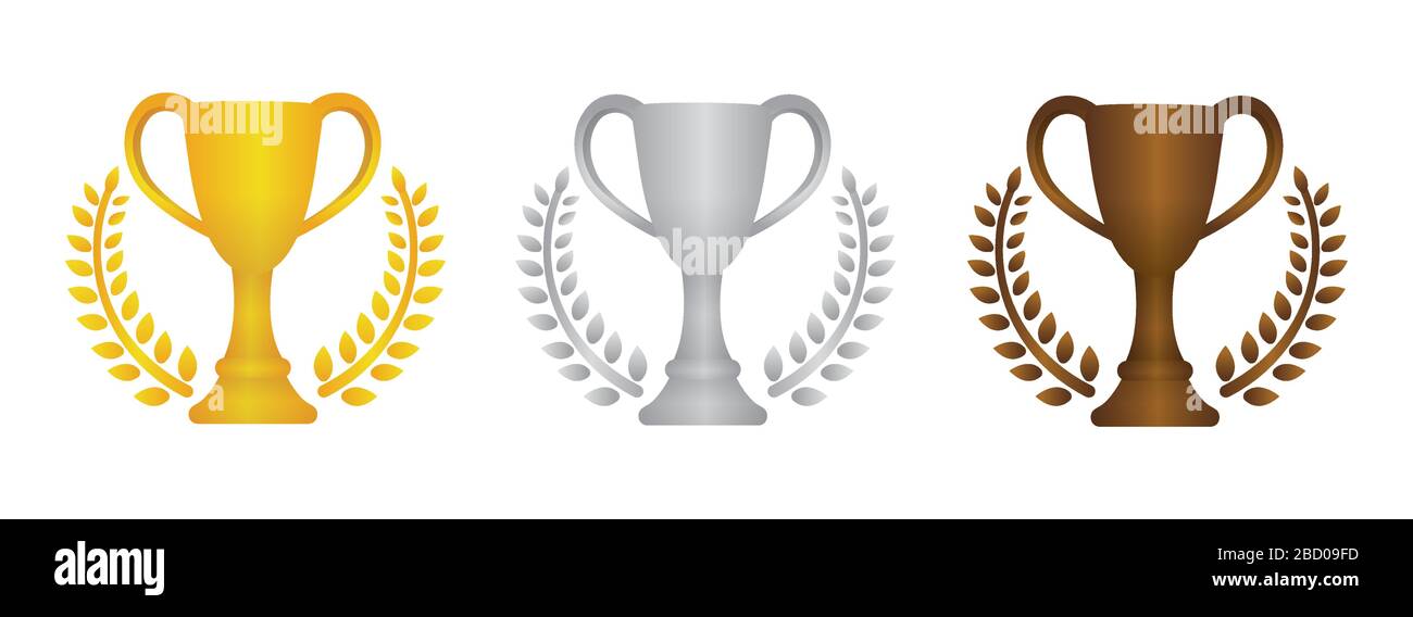 Trophäenbecher Symbol-Illustrationsset. Gold/Silber/Bronze (von Platz 1 bis Platz 3) Stock Vektor