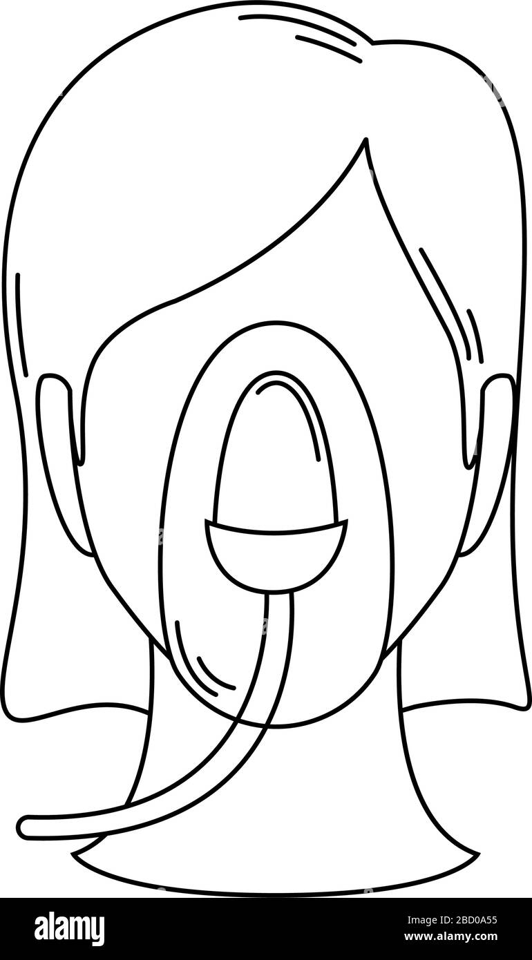 Der Patient liegt im Krankenhaus an einem Beatmungsgerät. Kampf gegen das Coronavirus. Strichkunst Stock Vektor