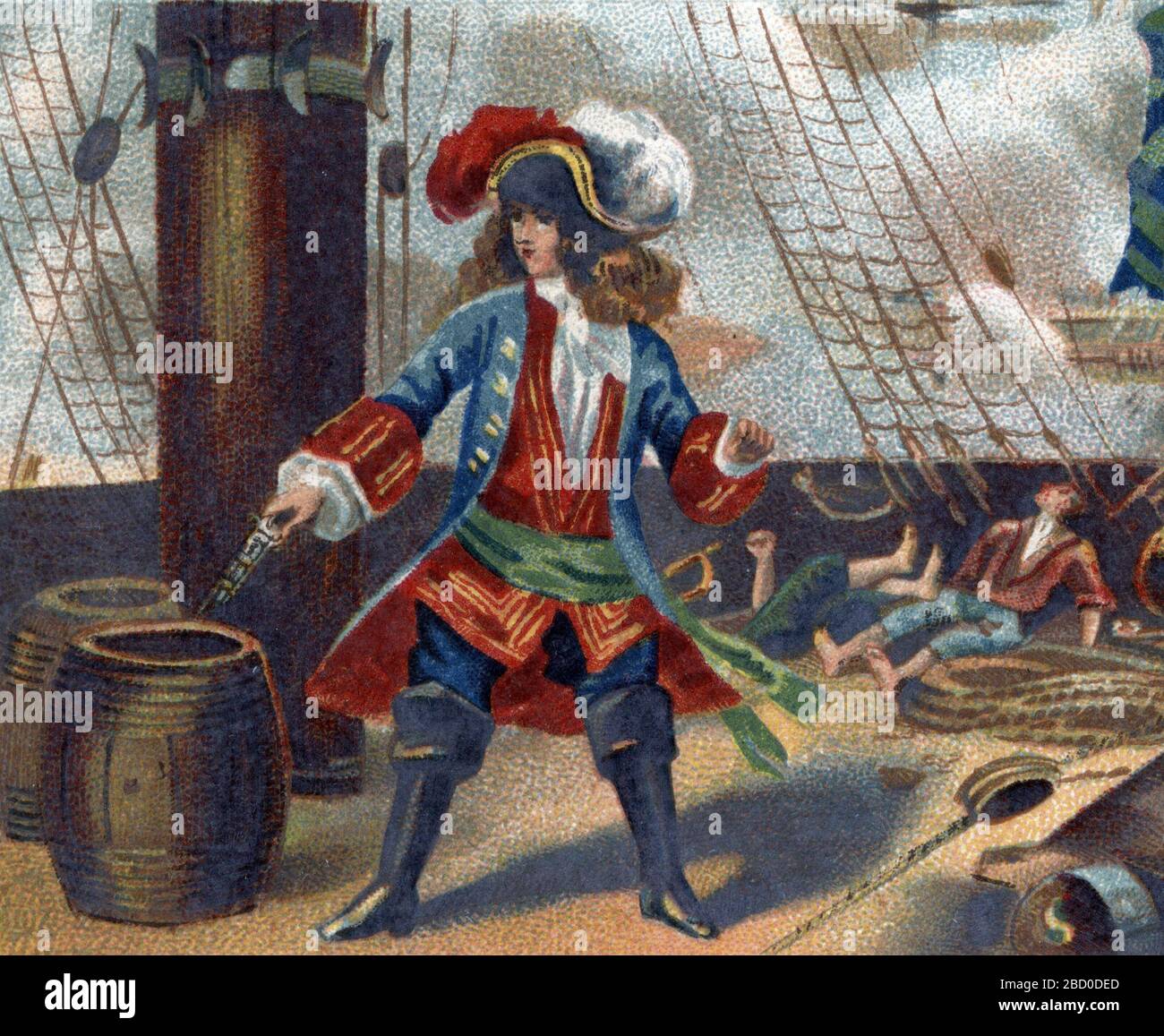 "Le corsaire Jean Bart (1650-1702) menace un corsaire anglais qui l'a fait prisonnier en le menacant de faire sauter son navire en mettant le fu a un Stockfoto