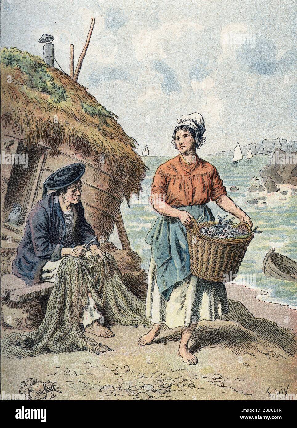 Portrait d'un couple de pecheurs normands, sur la cote de Dieppe (Seine-Maritime) (Porträt eines normannischen Fischers und seiner Frau, Küste bei Dieppe, sei Stockfoto