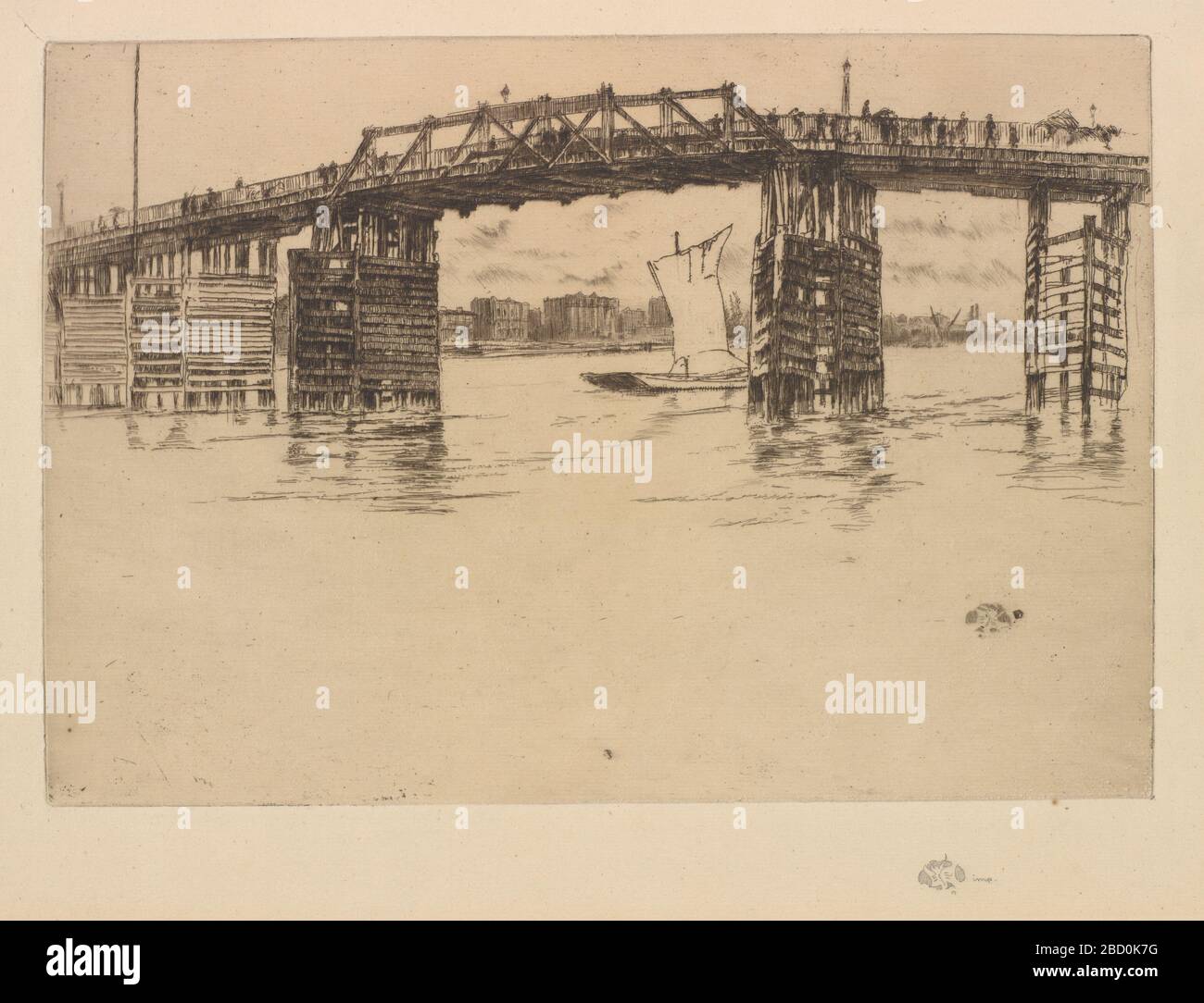 (Künstler) James McNeill Whistler; Vereinigte Staaten; 1879; Radierung auf Papier; H x B: 20,3 x 29,5 cm; Geschenk von Charles lang Freer Old Battersea Bridge Stockfoto