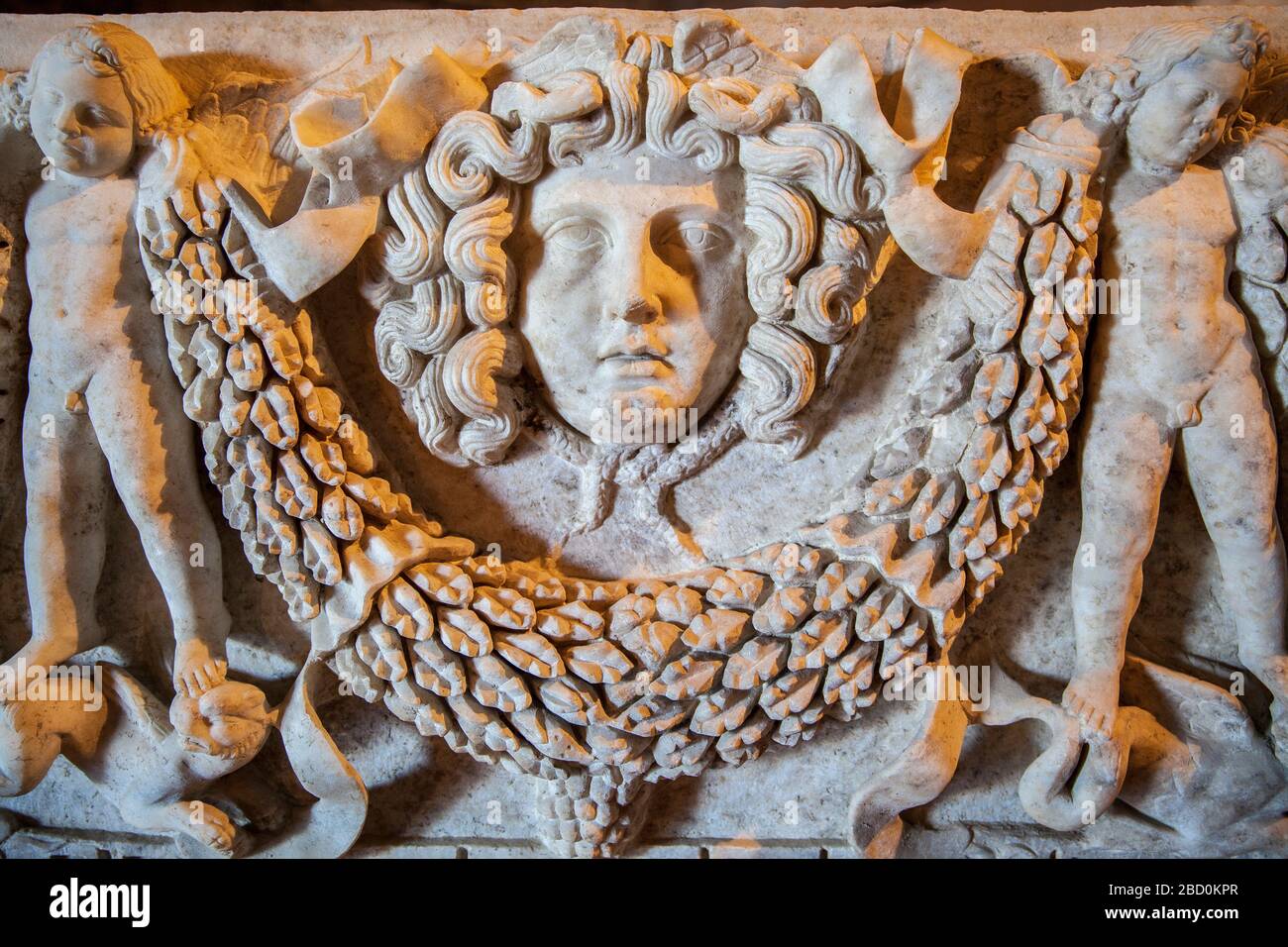 Leiter von Medusa, Pamukkale, Hierapolis, Anatolien, Türkei. Stockfoto