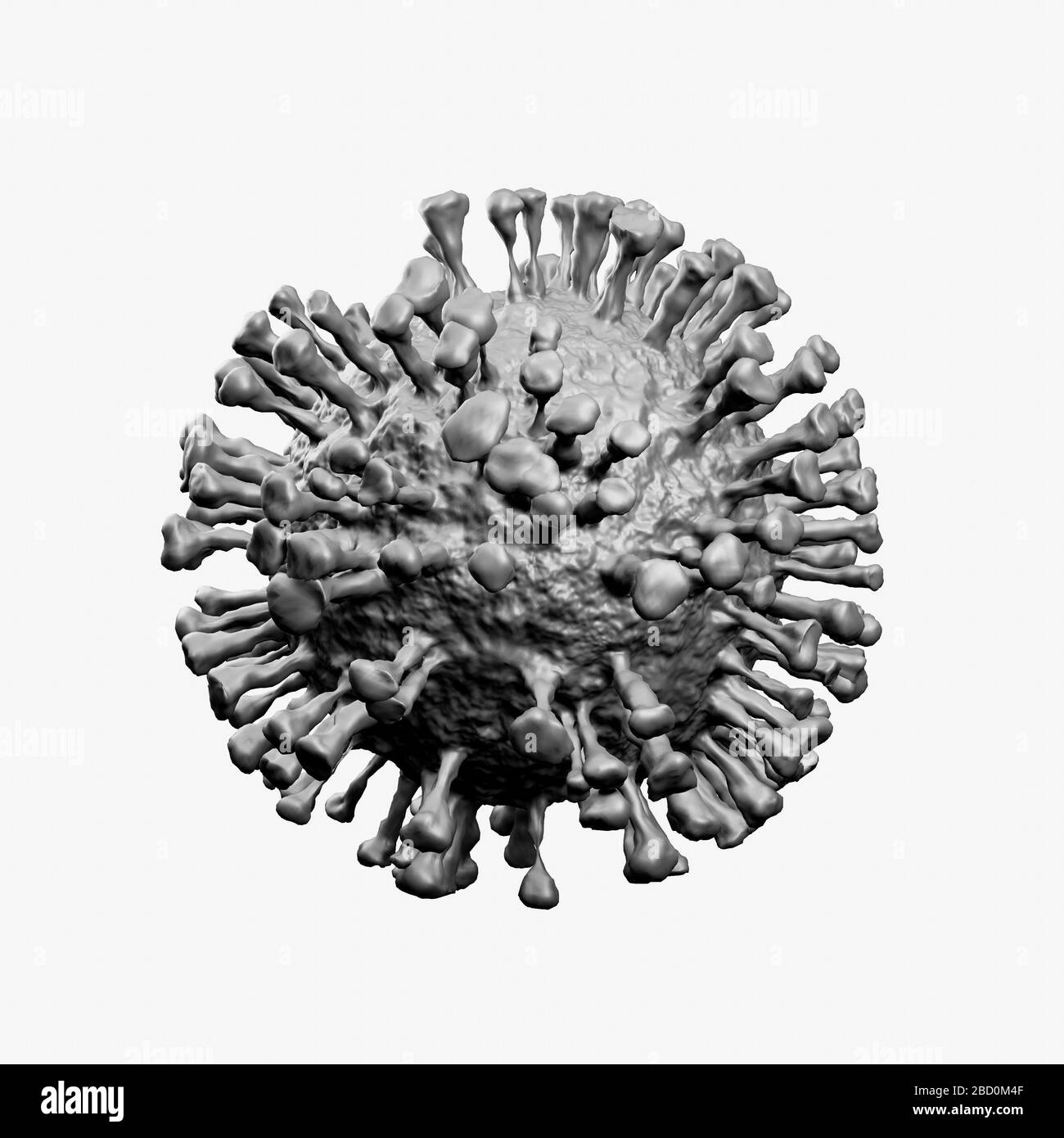 Abbildung des Coronavirus-Zellmodells, Covid-19-Coronavirus-Pandemie, 3D-Rendering, konzeptionell, Nahaufnahme, weißer Hintergrund Stockfoto
