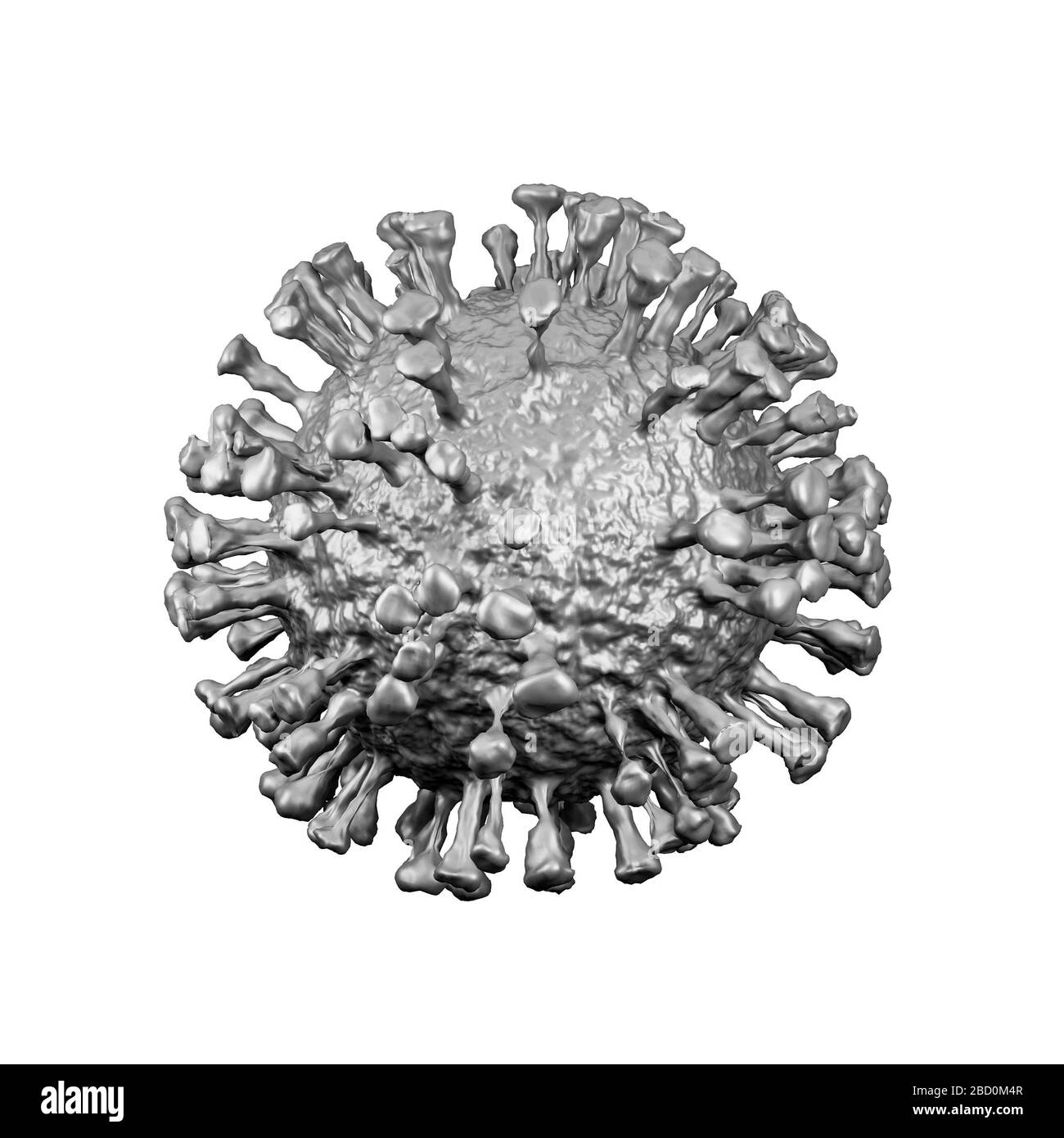 Abbildung des Coronavirus-Zellmodells, Covid-19-Coronavirus-Pandemie, 3D-Rendering, konzeptionell, Nahaufnahme, weißer Hintergrund Stockfoto