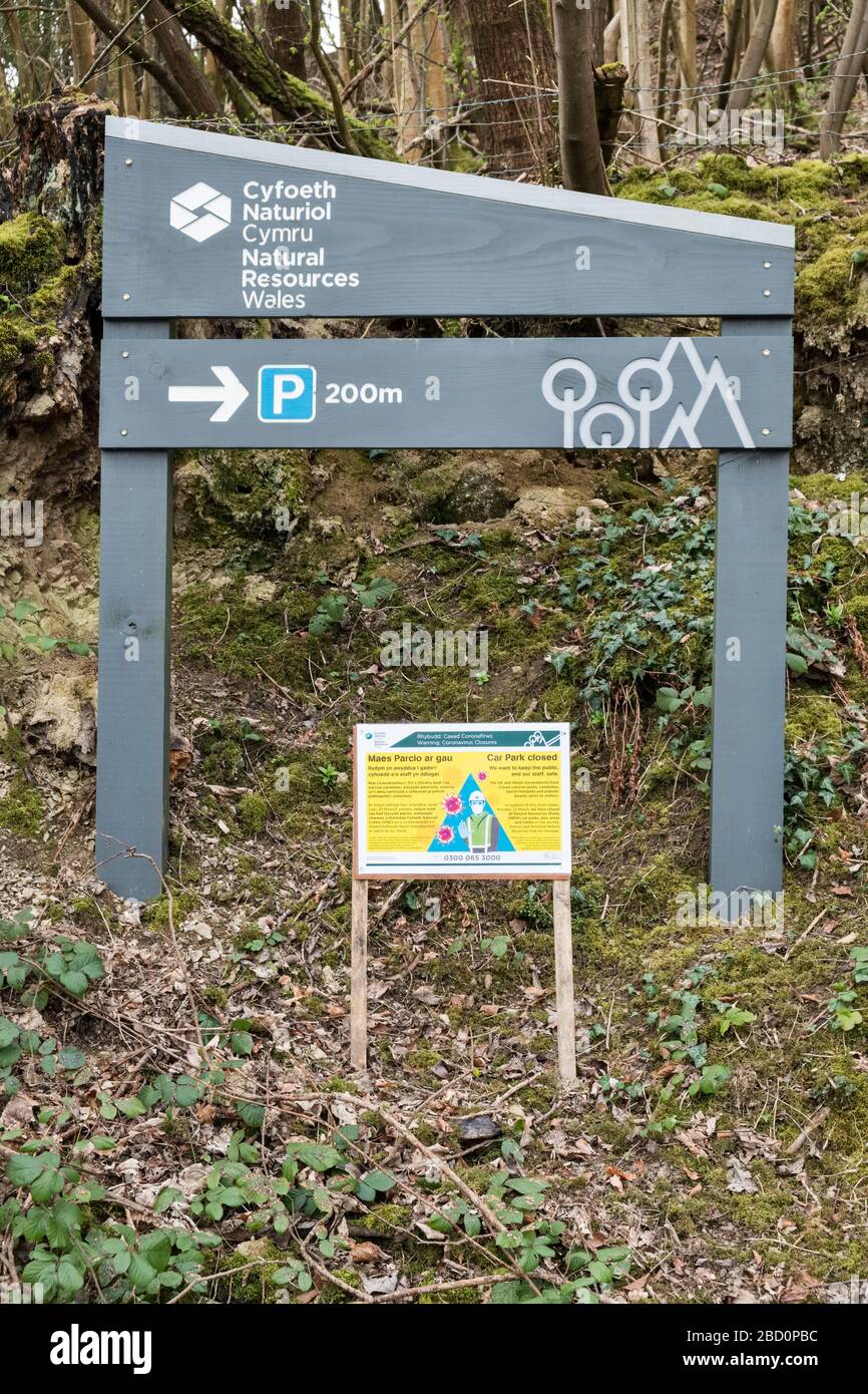 Parkplätze an allen walisischen Schönheitsstellen wurden von den natürlichen Ressourcen Wales geschlossen, um die Ausbreitung der Infektion während des Coronavirus-Ausbruchs zu verringern Stockfoto