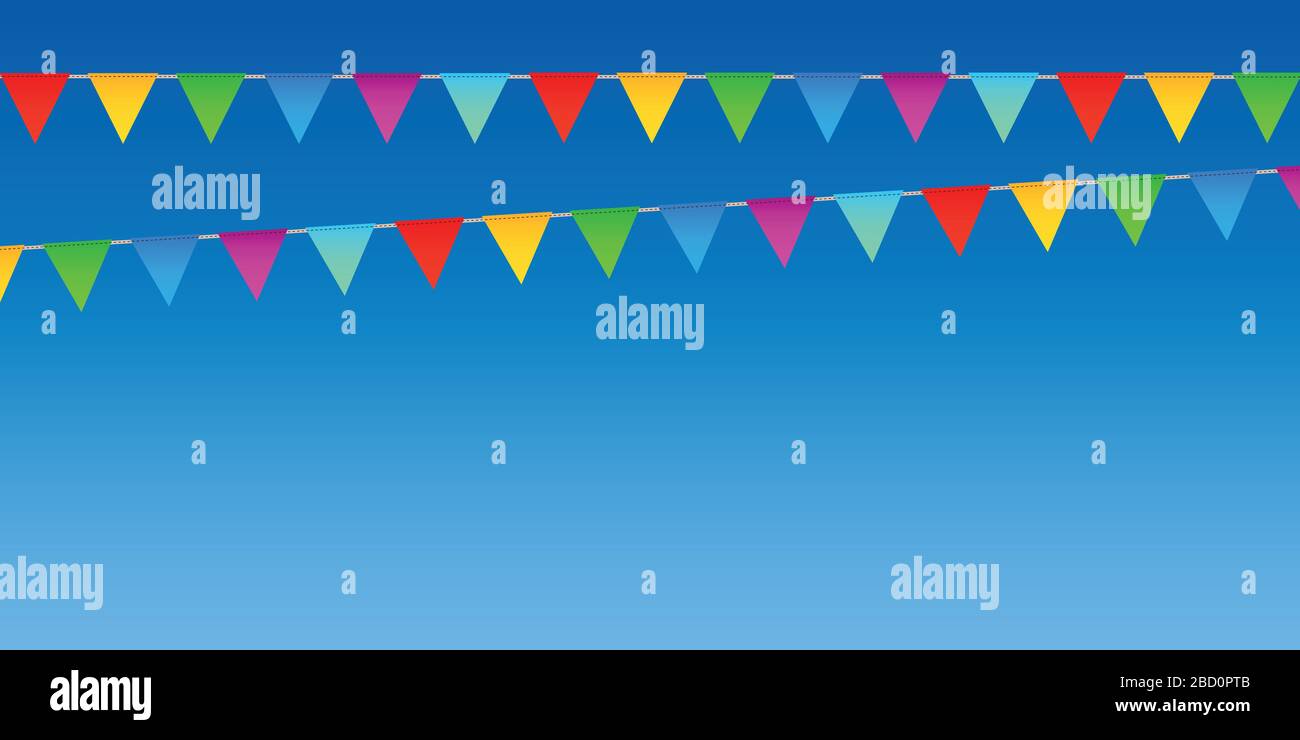 Sommerzeit blauer Himmel Hintergrund mit farbenfroher Party-Flagge-Vektorgrafiken EPS10 Stock Vektor