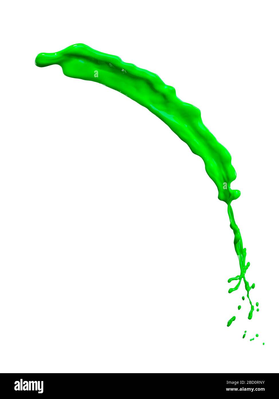 Grandioses grünes Farbenspritzen isoliert auf weißem Hintergrund Stockfoto