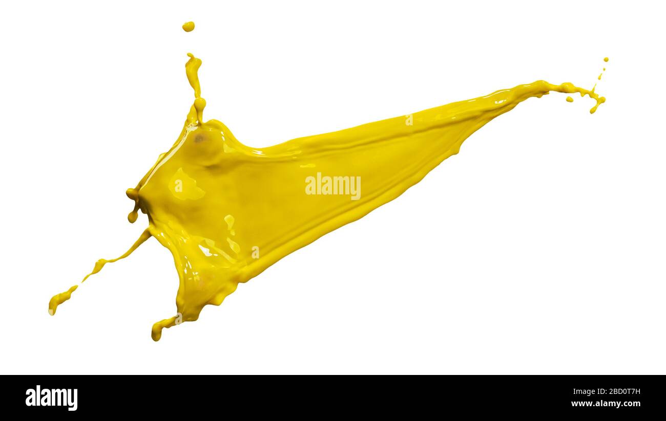 herrliche gelbe Farbe Splash isoliert auf weißem Hintergrund Stockfoto