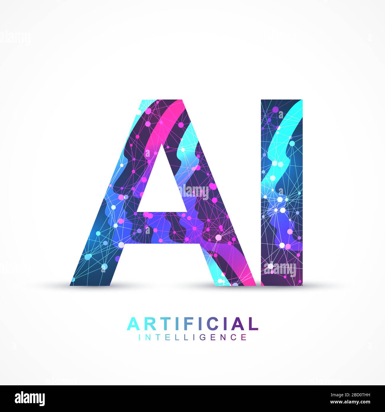 Künstlicher Intelligenz Logo Plexus-Effekt. Konzept für künstliche Intelligenz und maschinelles Lernen. Vektorsymbol AI. Neuronale Netzwerke und ein weiteres modernes Stock Vektor