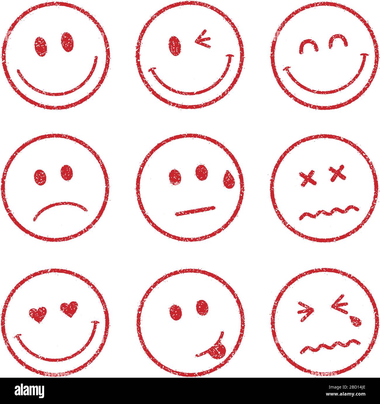 Emoticons /Smiley Gesichtsmarkensymbol Set (Lächeln, fröhlich, traurig, Herz, Wink, Weinen usw.) Stock Vektor