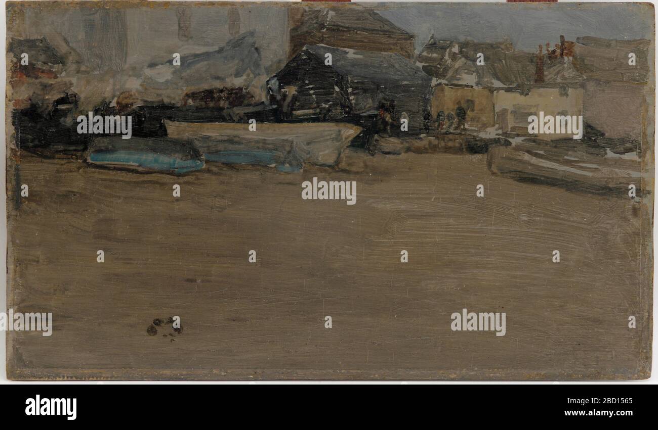 (Artist) James McNeill Whistler; Vereinigte Staaten; 1883-1884; Öl auf Holzplatte; H x B: 13,8 x 23,5 cm (5 7/16 x 9 1/4 Zoll); Geschenk von Charles lang Freer Low Tide Stockfoto