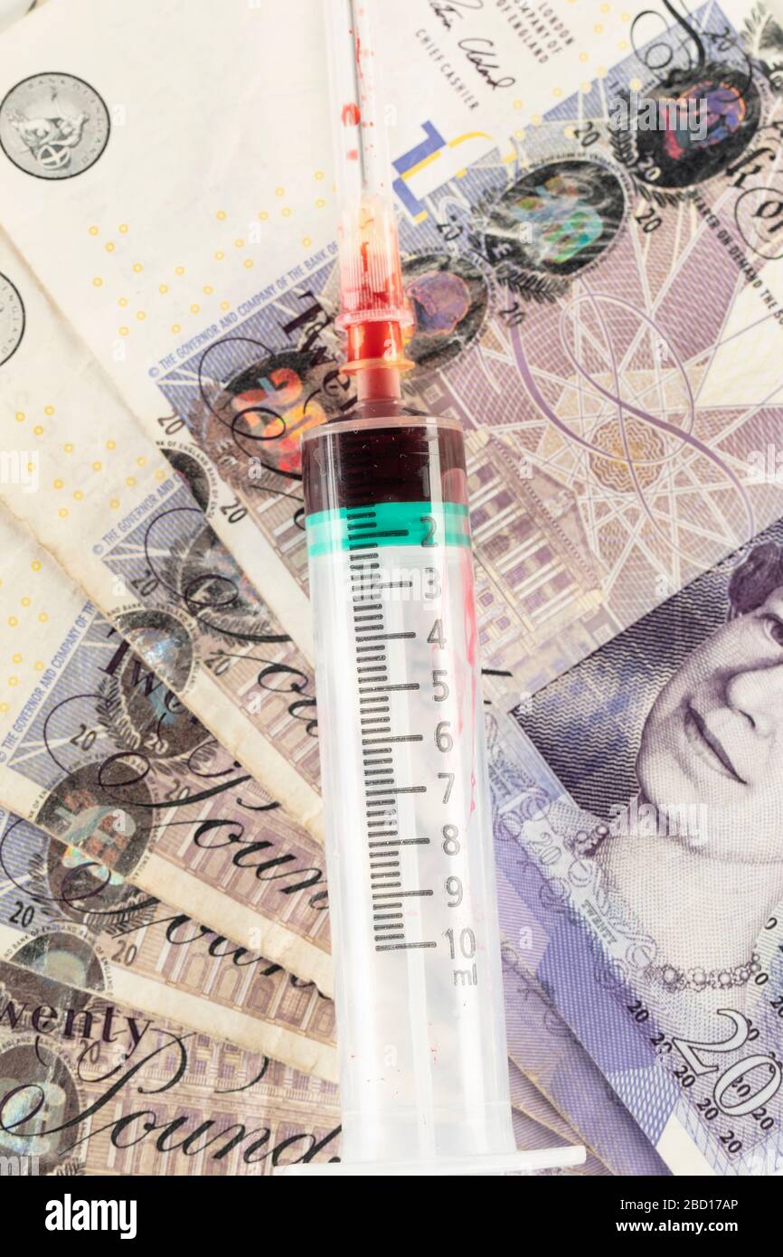 Konzept des britischen Pfundes abhängig von der Krise durch das pandemische Coronavirus Stockfoto