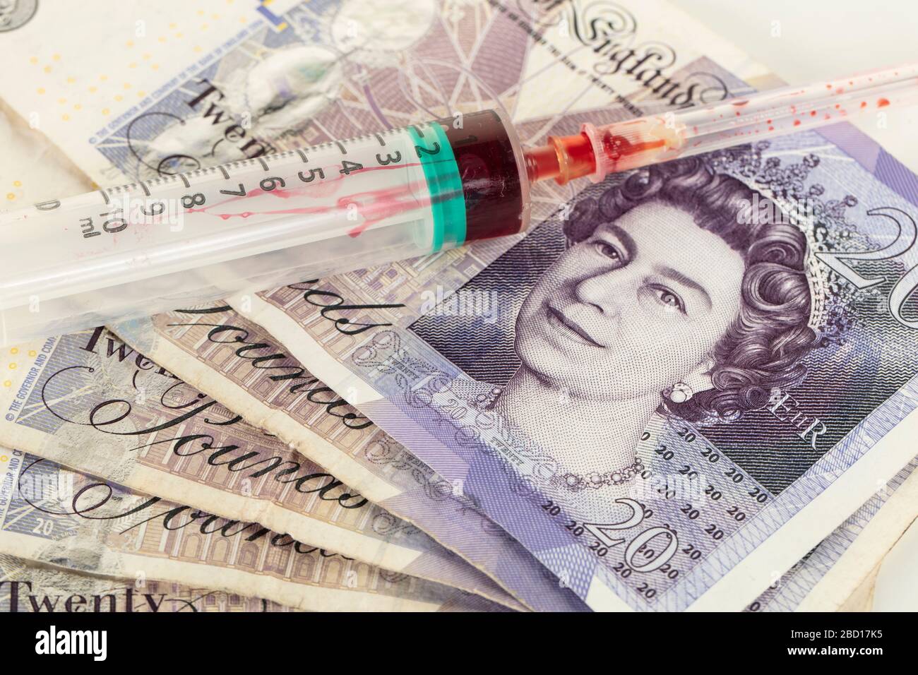 Konzept des britischen Pfundes abhängig von der Krise durch das pandemische Coronavirus Stockfoto